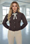 Women's Brown Bow and Detailed Stylish Shirt