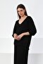 Black V-Neck Slit Viscose Women's Knitwear Sweater - 3