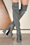 Brewery Gray Glitter Double Platform Design Women's Boots High Heeled Shoes - 3