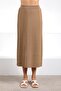 Camel Midi Length Pleated Viscose Women's Knitwear Skirt - 2