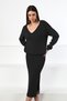 Anthracite Midi Length Viscose Women's Knitwear Skirt with Side Slits - 3