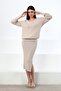 Beige V-Neck Viscose Women's Knitwear Sweater - 4