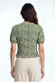 Women's Crew Neck Short Sleeve Patterned Green Crop Top Carmen - 4
