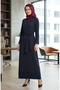 Stripe Patterned Belted Hijab Dress 2222A-02 Petrol - 2