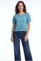 Women's Crew Neck Short Sleeve Patterned Blue Crinkle Crop Top Carmen - 2