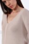 Beige V-Neck Viscose Women's Knitwear Sweater - 2