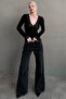 Black V-Neck Lace Sheer Women's Blouse MG2662 - 7