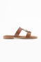 Women's Tan Buckle Double Strap Casual Slippers - Comfort Sole Velin - 2