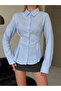 Slim Fit Buttoned Striped Shirt with Pencil Detail - 7
