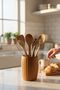 Akasya Curve Handcrafted Natural Wood Spoon Holder & Vase (11X17 cm) - 3
