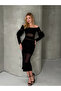 Feather Detailed Full Lycra Midi Dress - 8