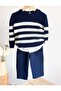 Boy's Navy Blue Color Knitwear Sweater Pants Top and Bottom Set