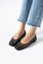Calista Women's Black Knitted Detailed Square Toe Mesh Ballerina Shoes - 3