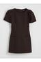 Brown Crew Neck Watermelon Sleeve Mini Dress - 5