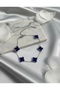 Navy Blue Stone 5-Piece Clover Figured Steel Bracelet