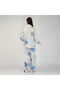 White and Blue Tropical Leaf Print, Embroidered Coord Set - 3