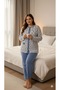 Women's Plus Size Pink Floral Front Buttoned Long Sleeve Cotton Combed Cotton Pajama Set Maternity Pajamas - 3