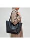 Black Leather Look Large Shopper Shoulder Bag with Wallet
