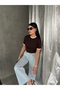 Women's Contrast Striped Blouse with Pearl Detail - 4