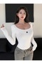 Women's Star Printed Long Sleeve Low-Cut Collar Combed Cotton Bodysuit - 5