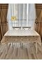 Tablecloth Plastic Ecru Floral Embossed Rosette Pattern – Shiny Fringed – - 3