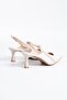 Zetan open back beaded women's high heel shoes beige satin - 4