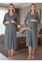 Women's Smoked Special Design Lace Embroidered Long Sleeve Cotton Maternity Dressing Gown Nightgown Set - 6