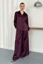 High-Waisted Wide-Leg Satin Trousers – Stylish and Comfortable Design - Plum |   F2052 - Plum - 4