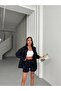 Women's Navy Blue Denim Shirt Jacket & Shorts Set – Oversize Comfortable Fit - 2