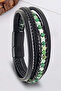 Men's Leather Bracelet Green Agate Natural Stone Black Multi Leather Cord Bracelet - 2