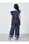 Girls Denim Embroidered Top and Pants Set - 5