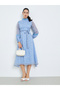 Women Blue Floral Print A-Line Midi Dress