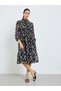 Women Black Floral Print A-Line Midi Dress - 2