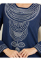 Women Navy Blue Embroidered A-Line Jalabiya - 4