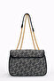 Silver Polo Crossbody Women's Bag Monogram Patterned Grey-Black 1087 - 3
