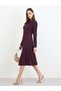 Women Burgundy Polo Neck A-Line Midi Dress - 2