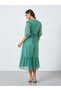 Women Green Balloon Sleeve Ruffled Hem Midi Dress - 5