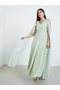 Women Green Sleeveless Cape Detail A-Line Maxi Dress - 3