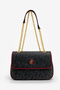 Silver Polo Crossbody Women's Bag Monogram Patterned Black-Claret Red 1084