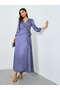 Women Purple Long Sleeves A-Line Maxi Dress