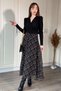 Padded Plaid Skirt Belted Midi Black Dress - 8