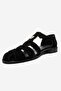 Belivya Women's Genuine Leather Sandals Black Suede - 4