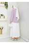 Women's Hijab Linen Front-Tie Modern Stylish Skirt with 2 Ties Lilac Kimono Shirt - 4