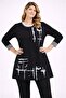 Women's Plus Size Black, Stone Embellished, Ribbed Detail at Collar and Sleeves Tunic 65N39377 - 7