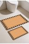 Punto Jute Look Black Checkered Patterned Digital Printed Non-Slip Double Bath Mat Set 40X60 60X100 - 3