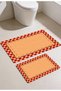 Punto Jute Look Red Checkered Pattern Digital Printed Non-Slip Double Bath Mat Set 40X60 60X100 - 3
