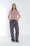 Women's Patterned Modal Cotton Top and Bottom Pajama Set / Navy - Salmon 14577 - 6