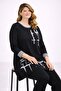 Women's Plus Size Black, Stone Embellished, Ribbed Detail at Collar and Sleeves Tunic 65N39377 - 6