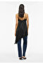 Women's Black Lace Striped Asymmetrical Cut Satin Strap Dress - 3