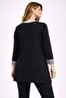 Women's Plus Size Black, Stone Embellished, Ribbed Collar and Sleeve Edge Detailed Viscose Tunic 65N39375 - 5